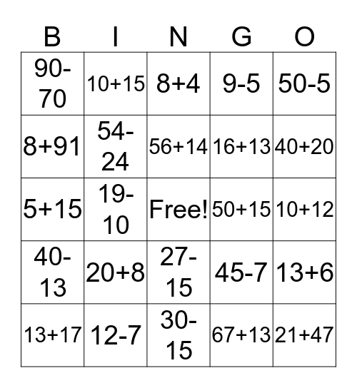 Math Bingo Card