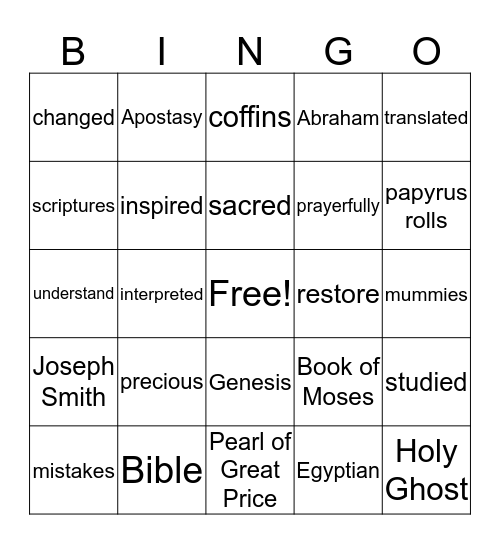 Joseph Smith translates the Bible & other scriptures Bingo Card