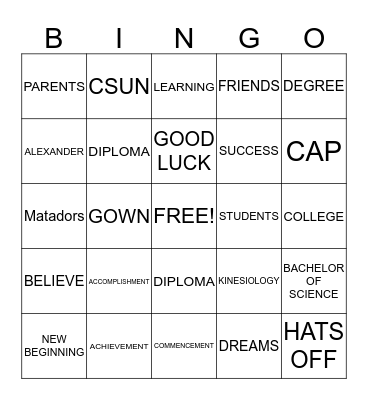 GRADUATION Bingo Card