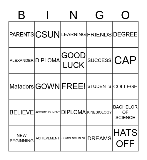 GRADUATION Bingo Card