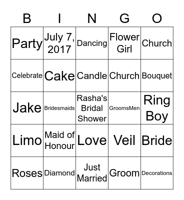 Rasha's Bridal Shower Bingo Card