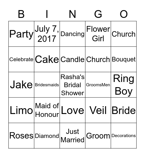 Rasha's Bridal Shower Bingo Card