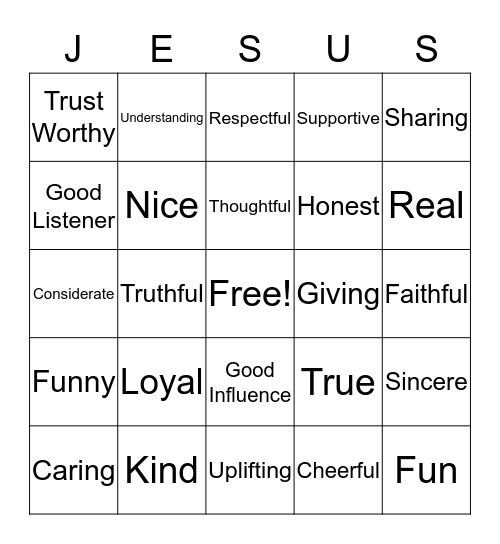 A True Friend Bingo Card