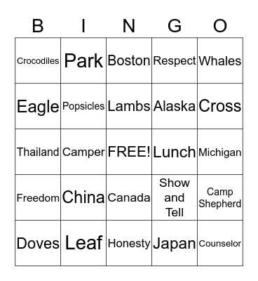 Around the World Bingo Card