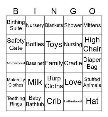 Grace's Baby Shower Bingo Card