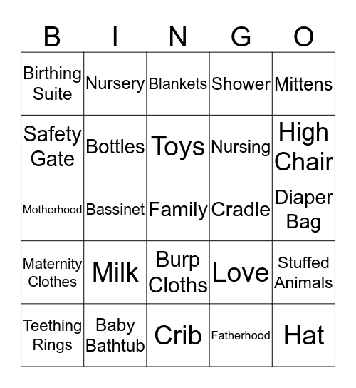 Grace's Baby Shower Bingo Card