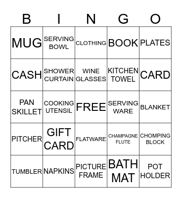 Bridal Bingo Card