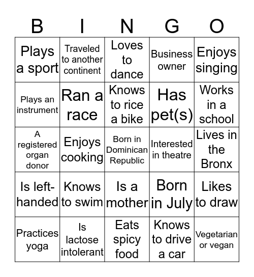HUMAN BINGO  Bingo Card