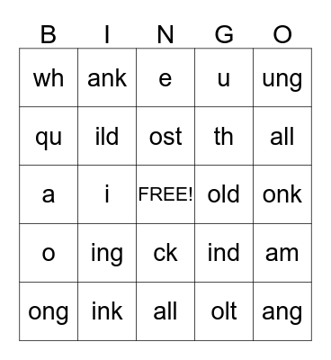 Blends and Welded Sounds Bingo Card