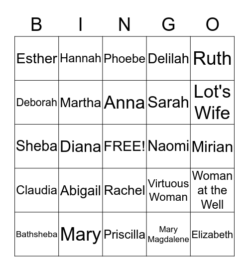 "Women of the Bible Bingo" Bingo Card