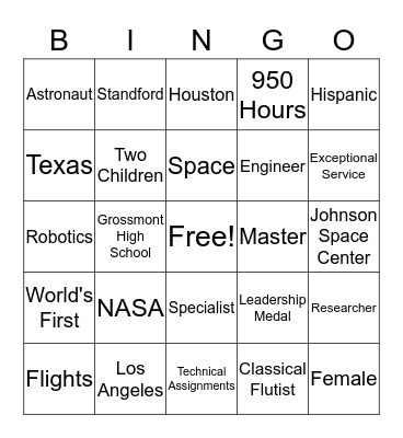 Ellen Ochoa Bingo Card