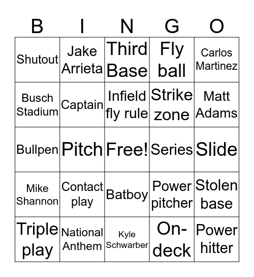 Cubs / Cardinals Bingo Card