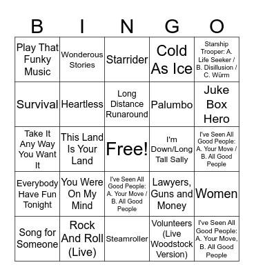 Music Bingo Card