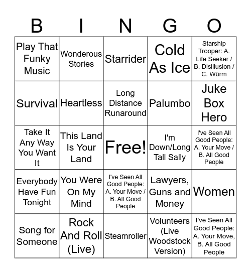 Music Bingo Card