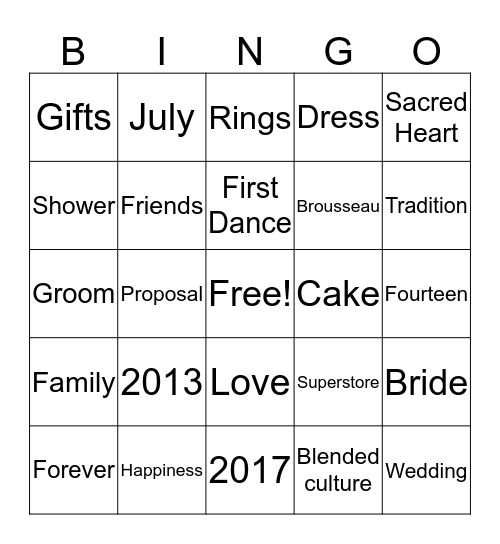 RASHA'S BRIDAL SHOWER Bingo Card