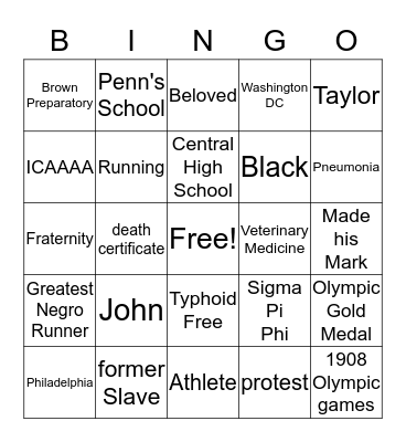 John Taylor (Athlete) Bingo Card