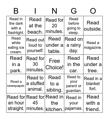 Summer Reading Bingo Card