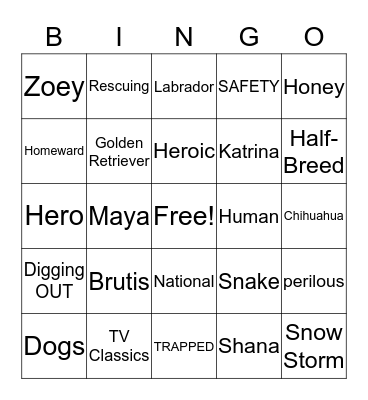 Heroic Dogs Bingo Card
