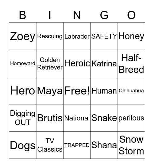 Heroic Dogs Bingo Card