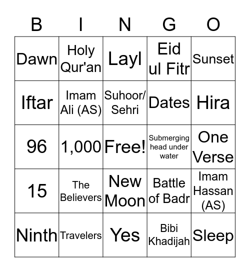 Ramadhan Bingo Card