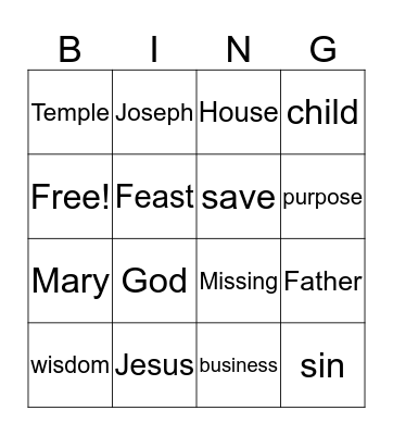 Jesus in the Temple Bingo Card