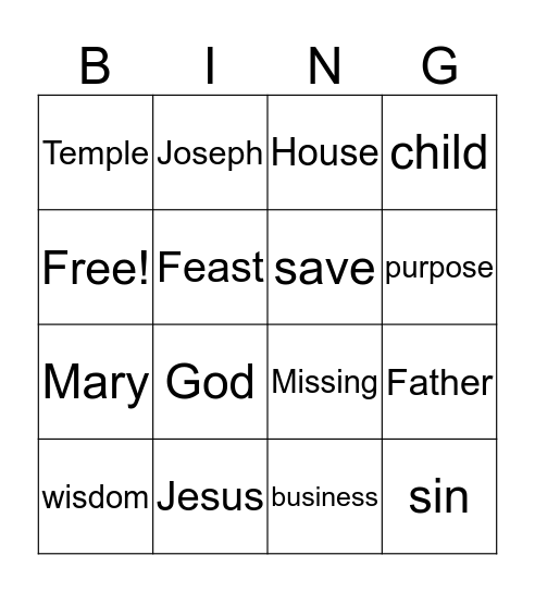 Jesus in the Temple Bingo Card