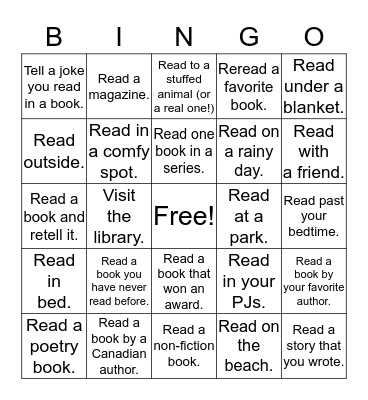 Summer Reading Bingo Card