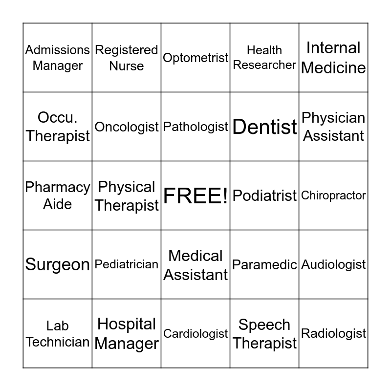 Medical Bingo! Bingo Card