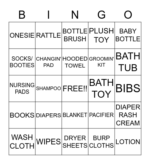 WELCOME BABY BROWN Bingo Card