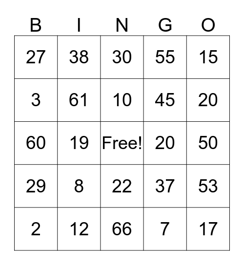 Christian's 8th Birthday Bingo Card