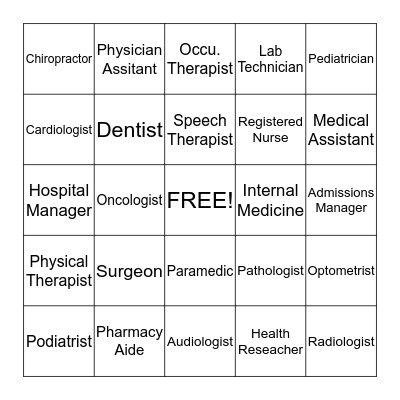 Medical Bingo! Bingo Card