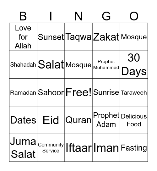 Ramadan Bingo Card