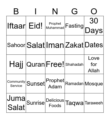 Ramadan Bingo Card