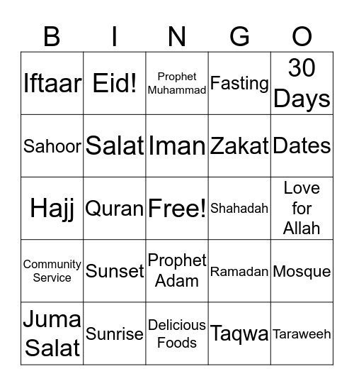 Ramadan Bingo Card