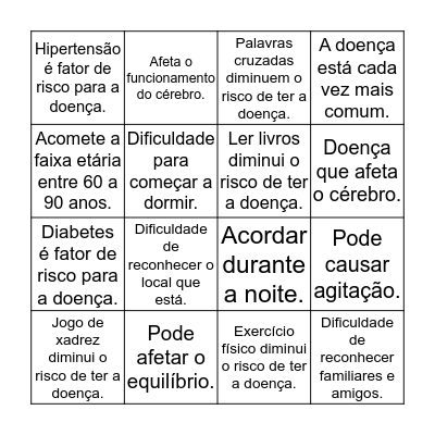 Bingo do Alzheimer Bingo Card