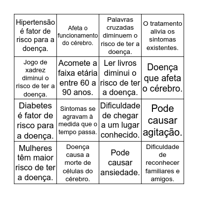 Bingo do Alzheimer Bingo Card