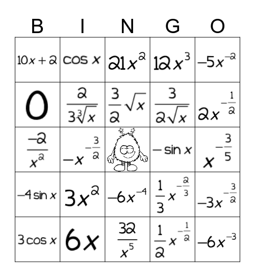 Basic Derivative Bingo Card