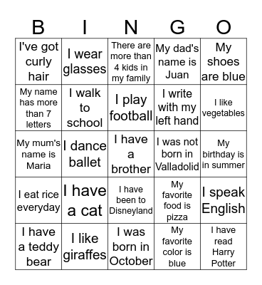 HUMAN BINGO Card