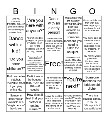 Awesome Wedding Times!!! Bingo Card