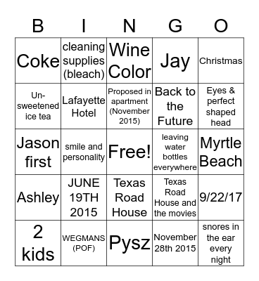 Ashley and Jay Bingo Card