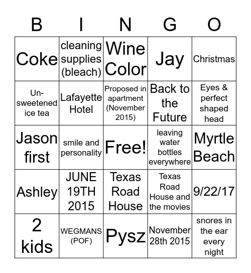 Ashley and Jay Bingo Card