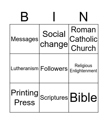 Martin Luther Bingo Card