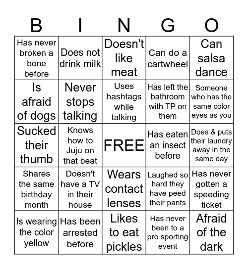 FeneTech BINGO MINGLE Bingo Card