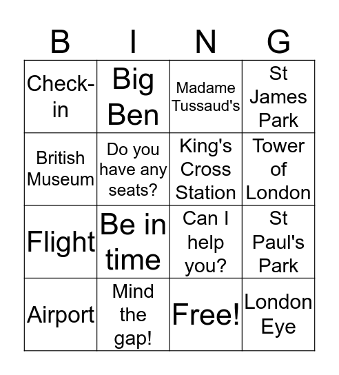 London Bingo Card