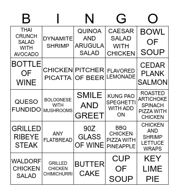CPK DINNER BINGO Card
