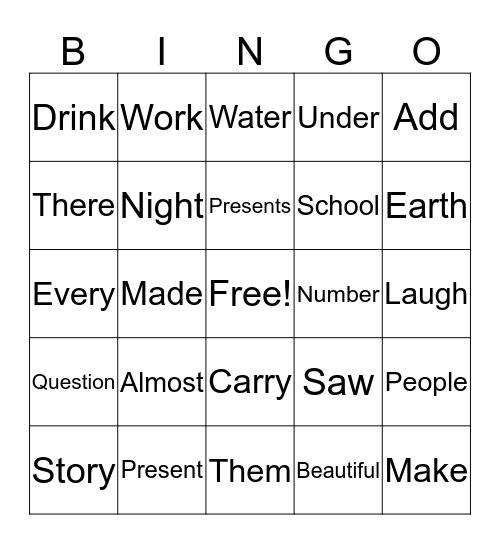 Word Bingo Card