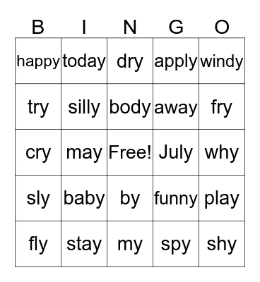 Y = E     Y=I     Y= Y Bingo Card