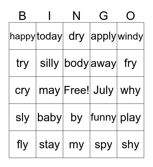 Y = E     Y=I     Y= Y Bingo Card
