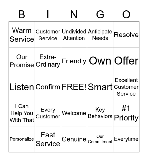 Our Promise Bingo Card