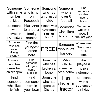 Family Reunion Bingo Card